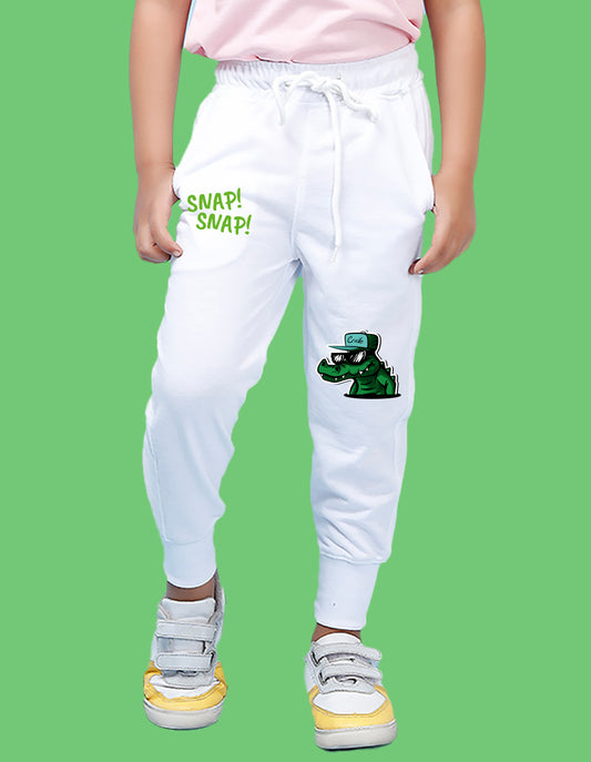 Nusyl Boys White Crocodile & Text Printed Ankle Length Track Pant