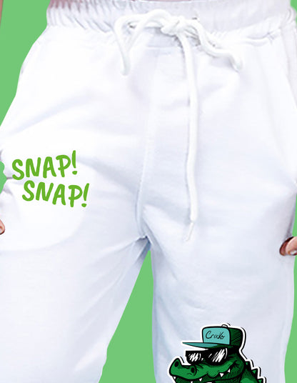 Nusyl Boys White Crocodile & Text Printed Ankle Length Track Pant