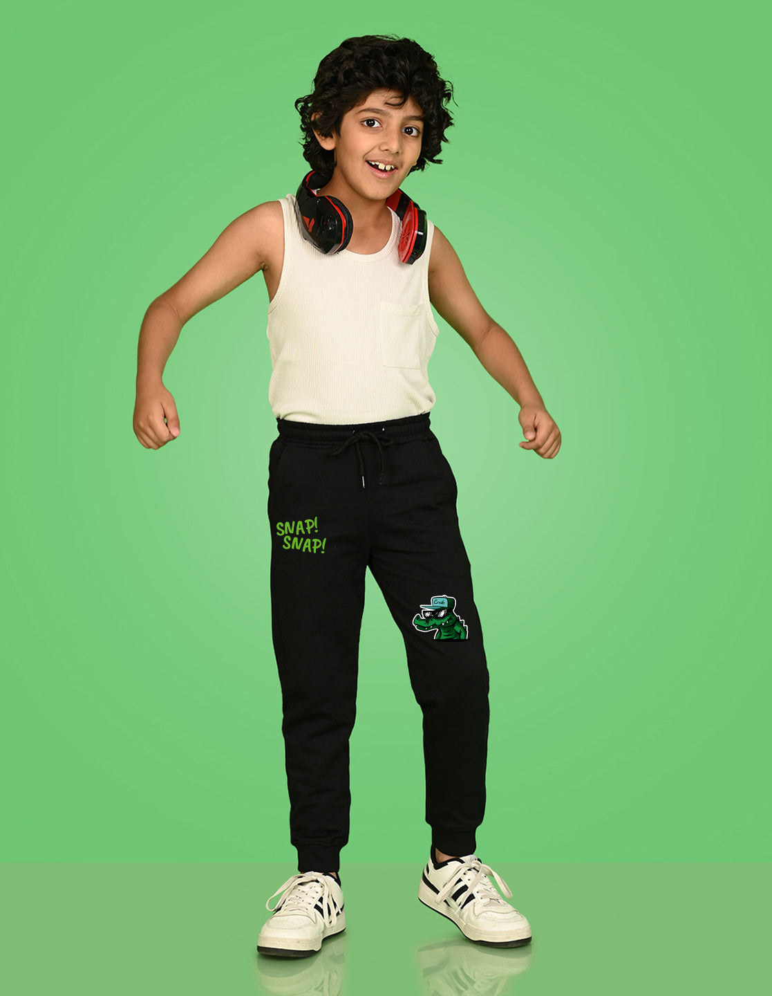 Nusyl Boys Black Crocodile & Text Printed Ankle Length Track Pant