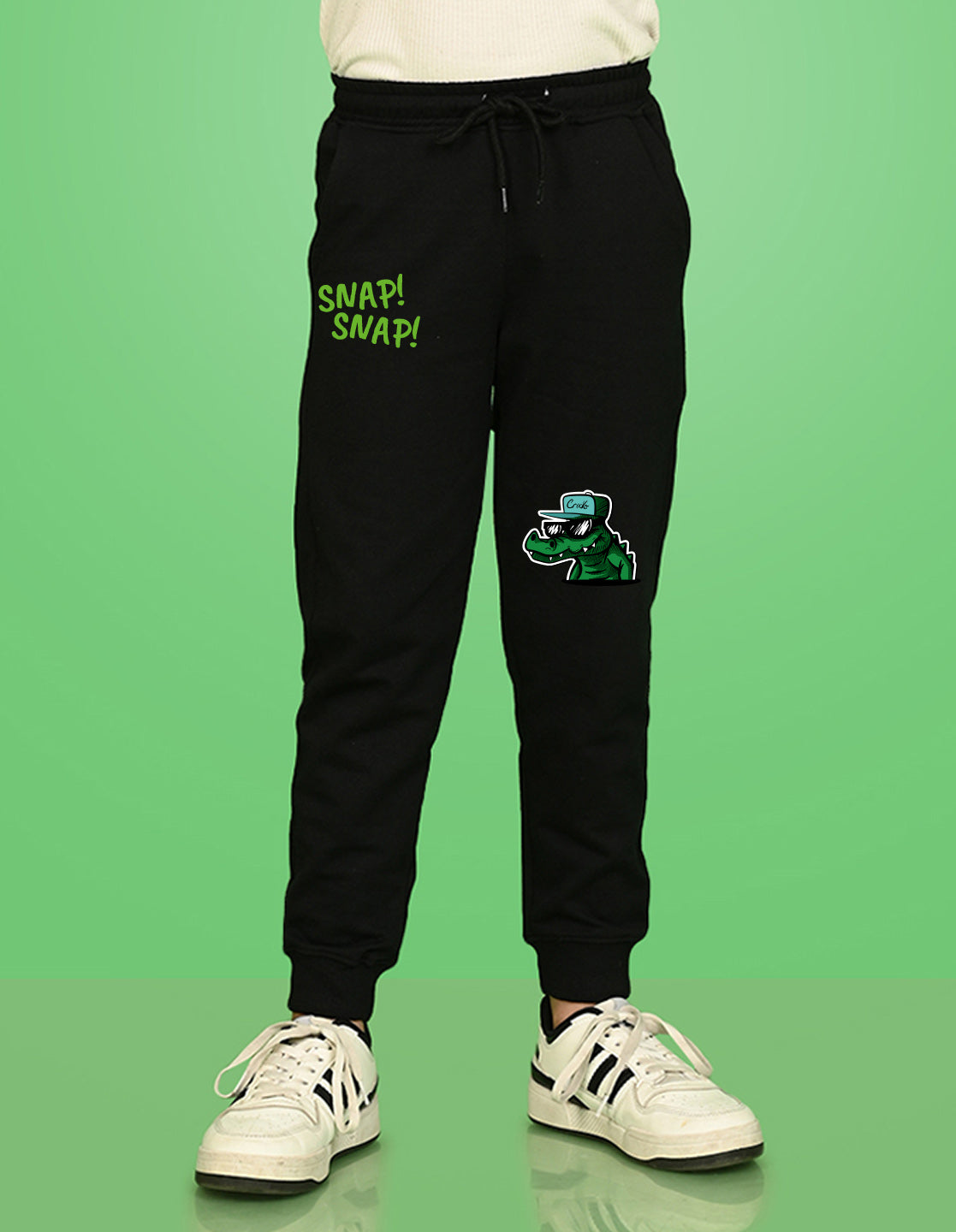Nusyl Boys Black Crocodile & Text Printed Ankle Length Track Pant