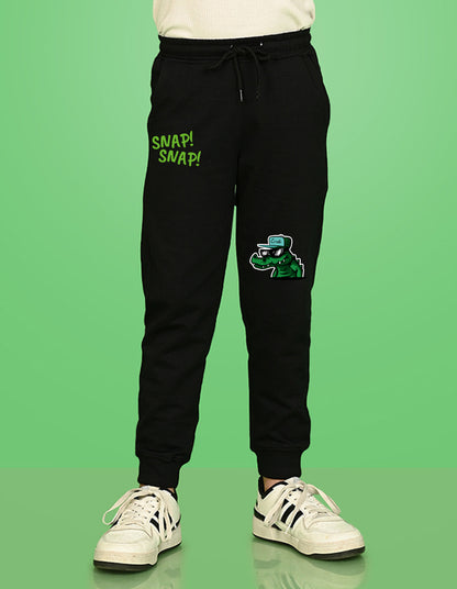 Nusyl Boys Black Crocodile & Text Printed Ankle Length Track Pant