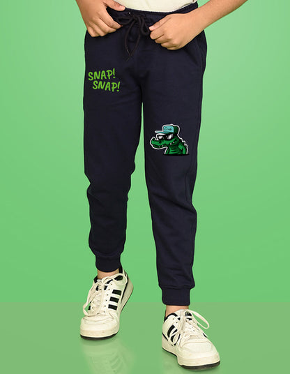 Nusyl Boys Navy Blue Crocodile & Text Printed Ankle Length Track Pant
