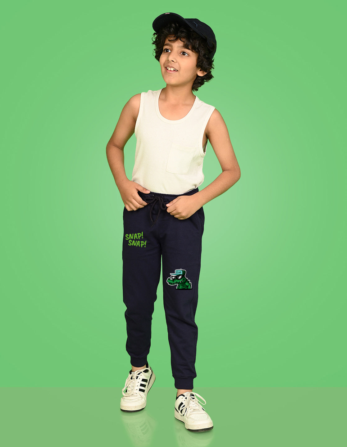 Nusyl Boys Navy Blue Crocodile & Text Printed Ankle Length Track Pant