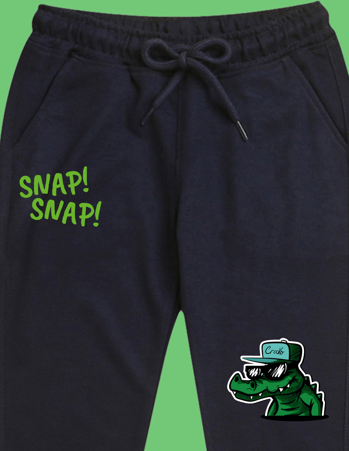 Nusyl Boys Navy Blue Crocodile & Text Printed Ankle Length Track Pant