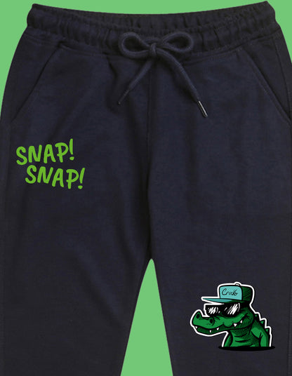 Nusyl Boys Navy Blue Crocodile & Text Printed Ankle Length Track Pant