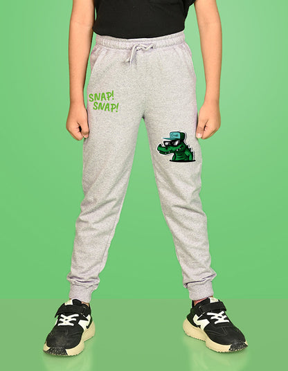 Nusyl Boys Grey Crocodile & Text Printed Ankle Length Track Pant
