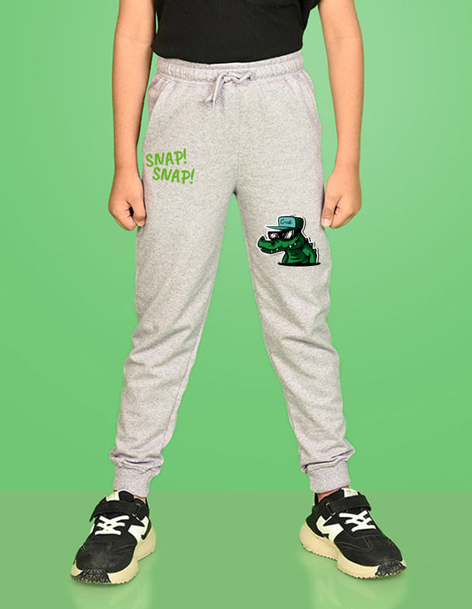 Nusyl Boys Grey Crocodile & Text Printed Ankle Length Track Pant
