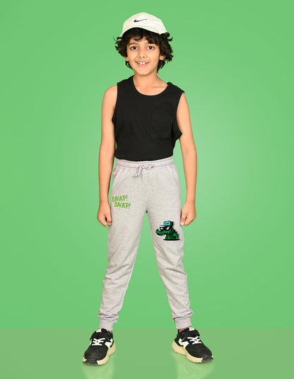 Nusyl Boys Grey Crocodile & Text Printed Ankle Length Track Pant