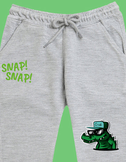 Nusyl Boys Grey Crocodile & Text Printed Ankle Length Track Pant