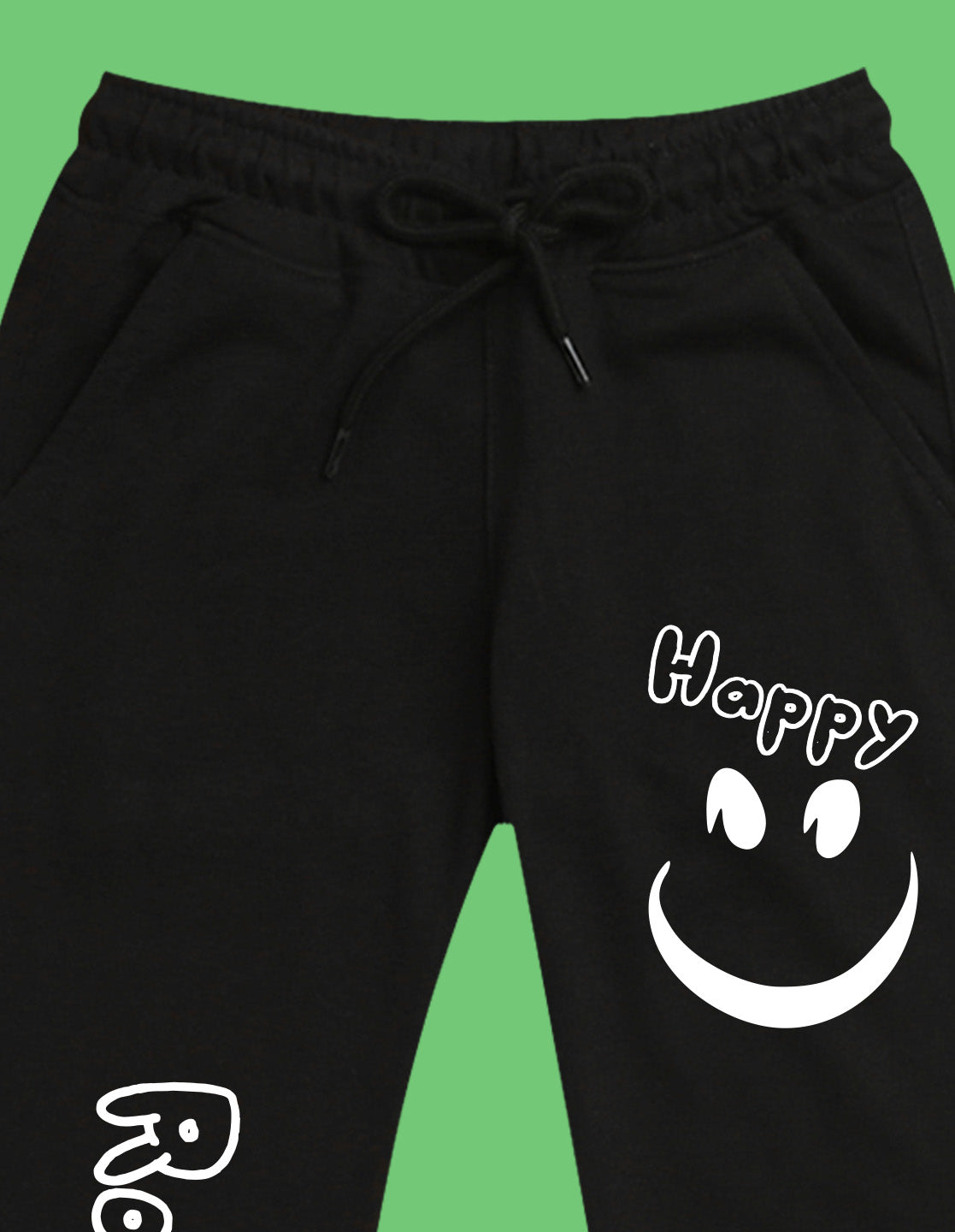 Nusyl Boys Black Smiley Emoji & Text Printed Ankle Length Track Pant