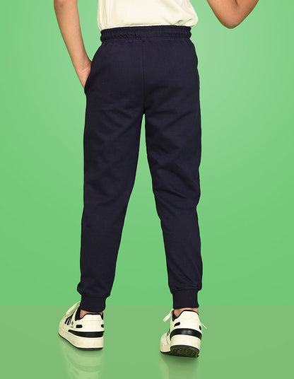 Nusyl Boys Navy Blue Smiley Emoji & Text Printed Ankle Length Track Pant