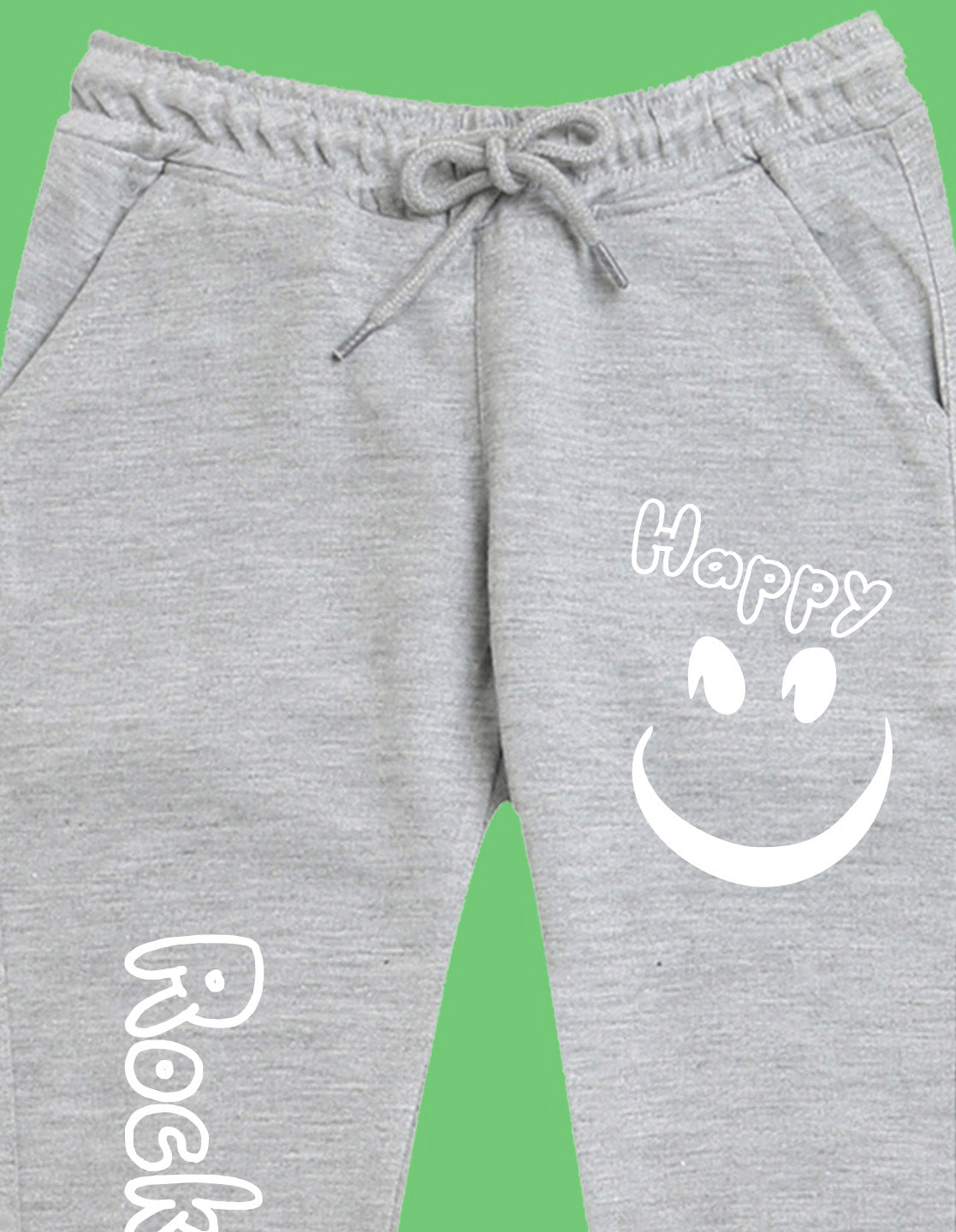 Nusyl Boys Grey Smiley Emoji & Text Printed Ankle Length Track Pant