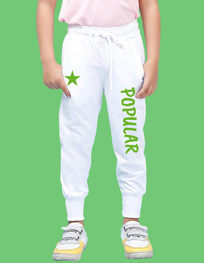 Nusyl Boys White Star & Text Printed Ankle Length Track Pant