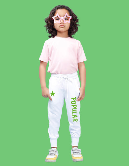 Nusyl Boys White Star & Text Printed Ankle Length Track Pant