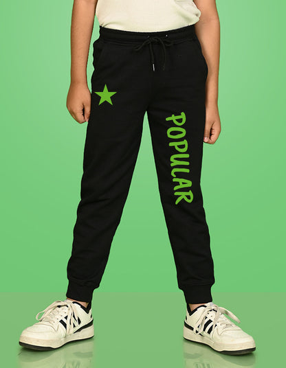 Nusyl Boys Black Star & Text Printed Ankle Length Track Pant