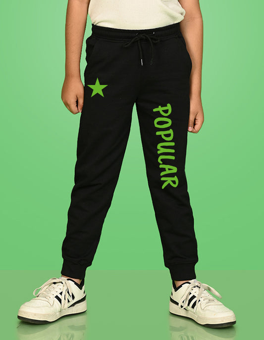 Nusyl Boys Black Star & Text Printed Ankle Length Track Pant