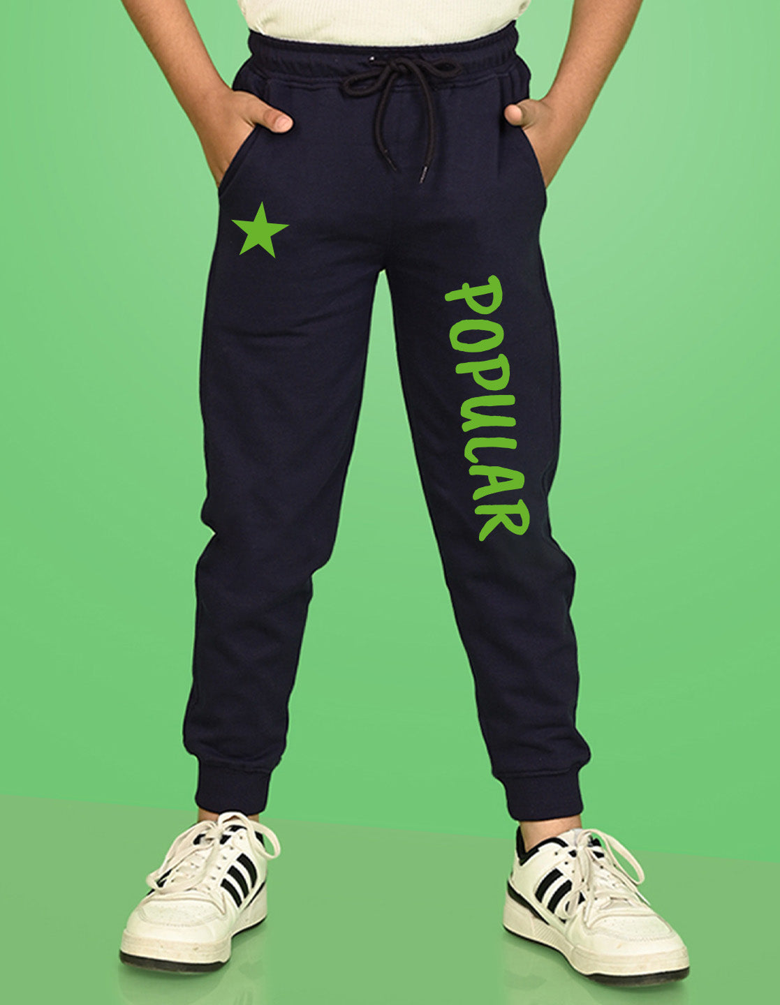 Nusyl Boys Navy Blue Star & Text Printed Ankle Length Track Pant