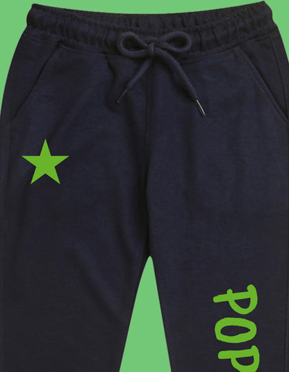 Nusyl Boys Navy Blue Star & Text Printed Ankle Length Track Pant