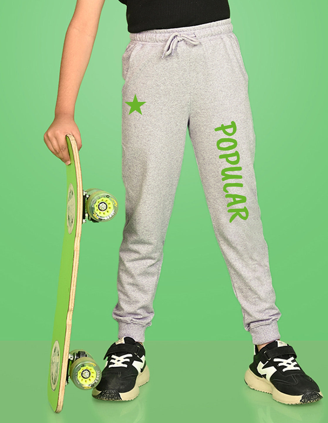 Nusyl Boys Grey Star & Text Printed Ankle Length Track Pant