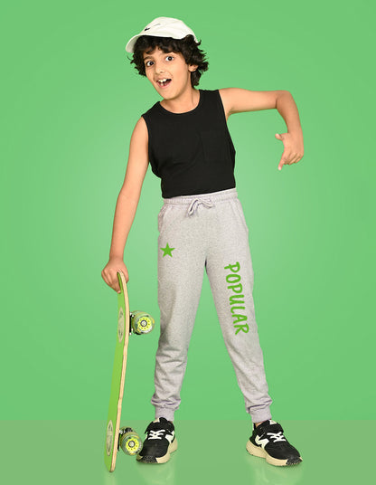 Nusyl Boys Grey Star & Text Printed Ankle Length Track Pant