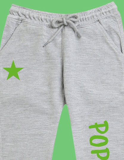 Nusyl Boys Grey Star & Text Printed Ankle Length Track Pant