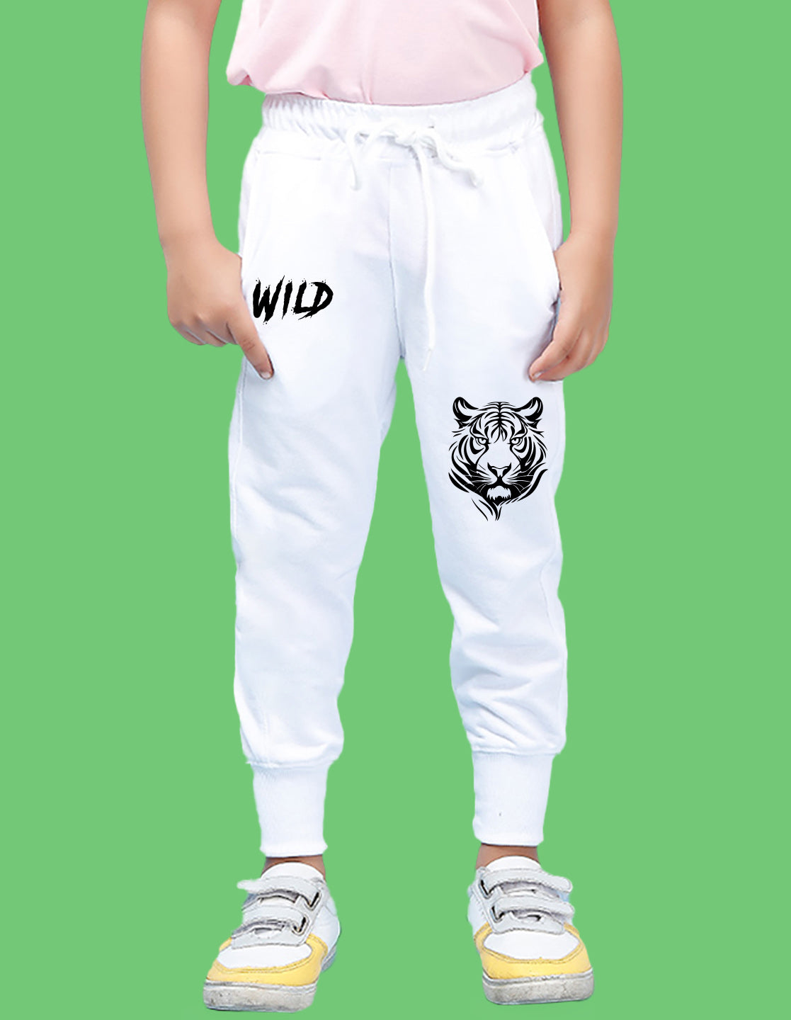 Nusyl Boys White Tiger Face & Text Printed Ankle Length Track Pant