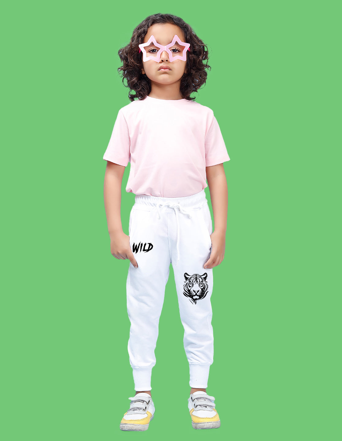 Nusyl Boys White Tiger Face & Text Printed Ankle Length Track Pant