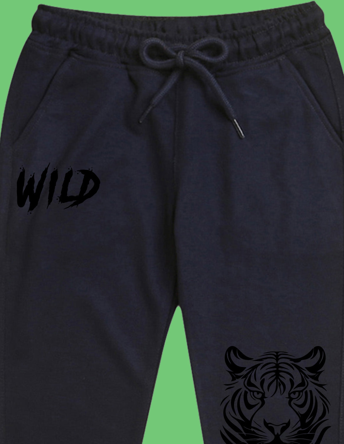 Nusyl Boys Navy Blue Tiger Face & Text Printed Ankle Length Track Pant