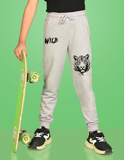 Nusyl Boys Grey Tiger Face & Text Printed Ankle Length Track Pant