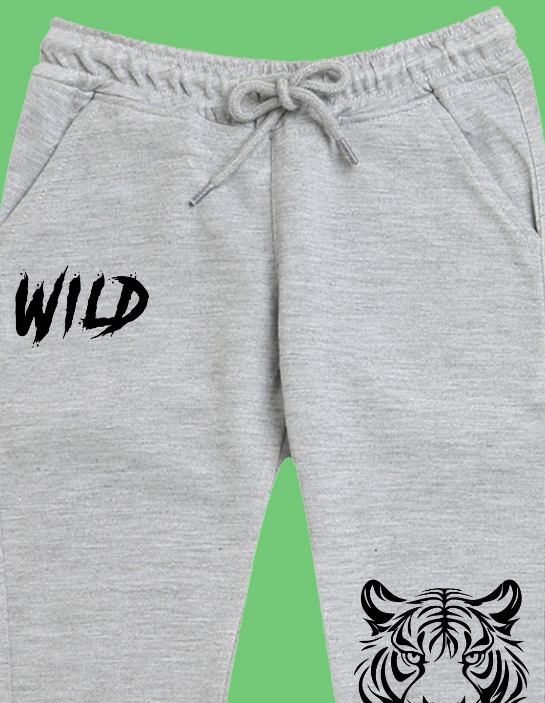 Nusyl Boys Grey Tiger Face & Text Printed Ankle Length Track Pant