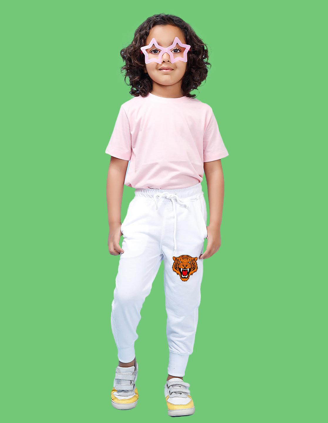 Nusyl Boys White Tiger Face Printed Ankle Length Track Pant