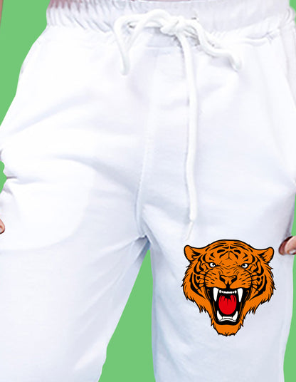 Nusyl Boys White Tiger Face Printed Ankle Length Track Pant
