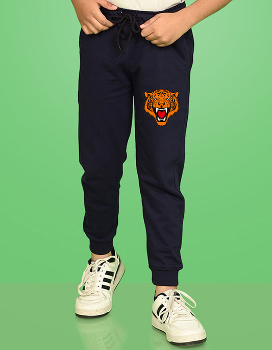 Nusyl Boys Navy Blue Tiger Face Printed Ankle Length Track Pant