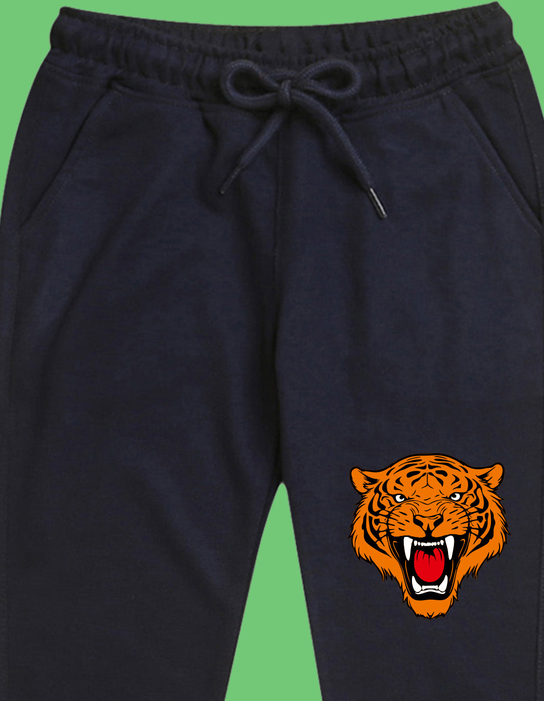 Nusyl Boys Navy Blue Tiger Face Printed Ankle Length Track Pant