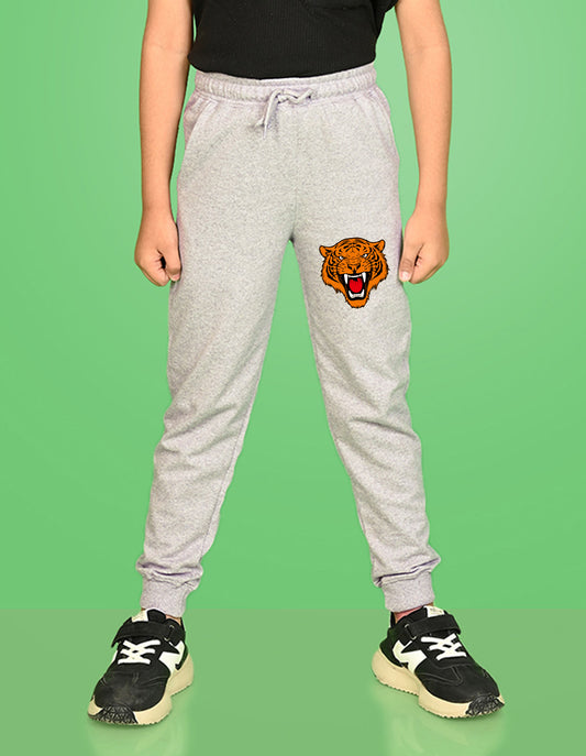 Nusyl Boys Grey Tiger Face Printed Ankle Length Track Pant