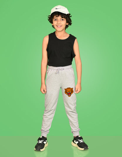 Nusyl Boys Grey Tiger Face Printed Ankle Length Track Pant