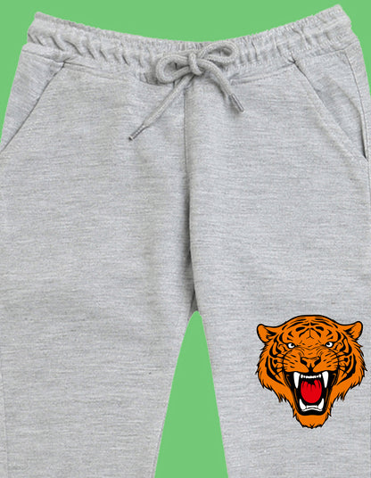 Nusyl Boys Grey Tiger Face Printed Ankle Length Track Pant