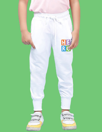 Nusyl Boys White Hero Text Printed Ankle Length Track Pant