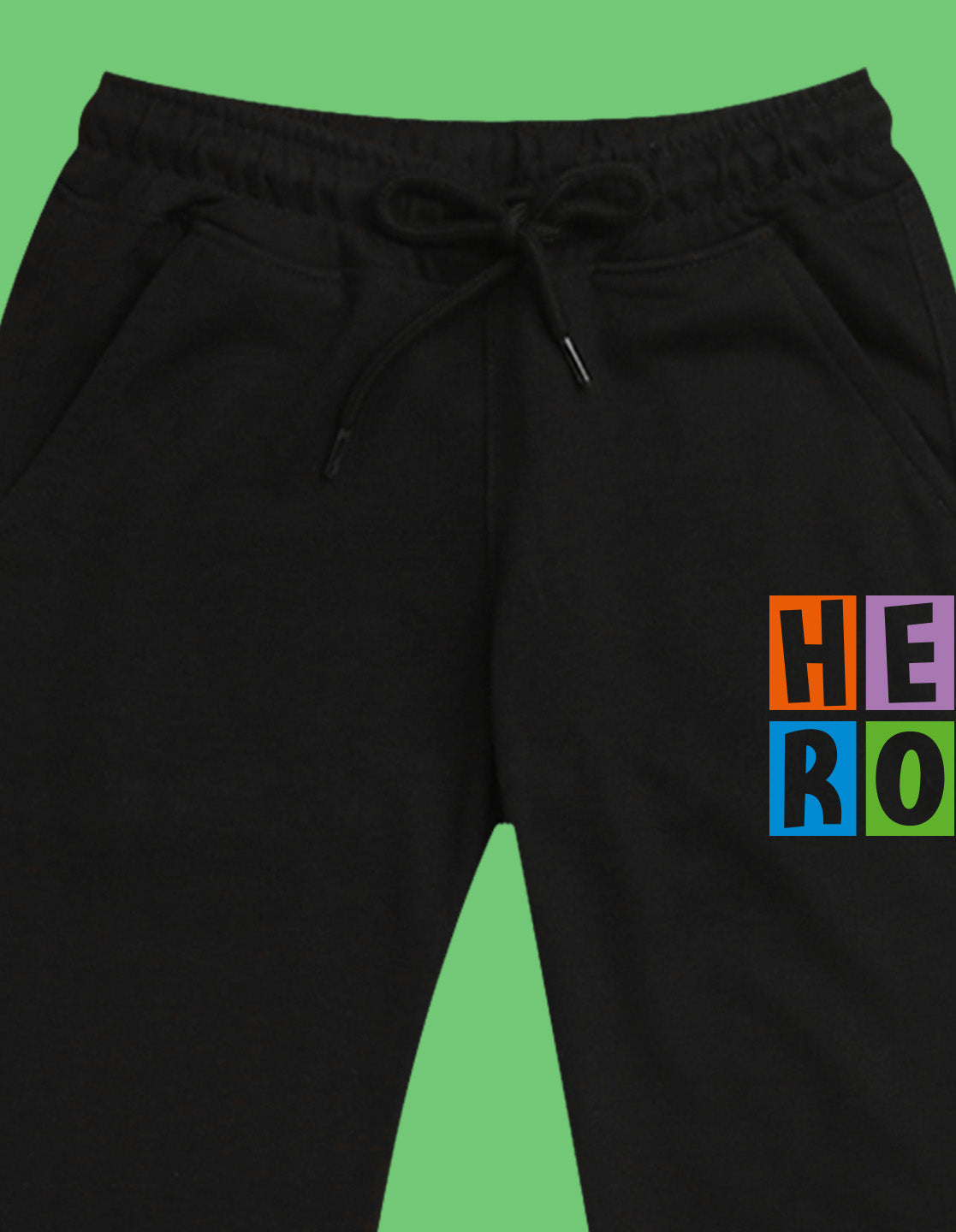 Nusyl Boys Black Hero Text Printed Ankle Length Track Pant