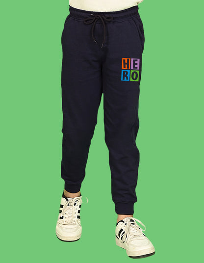 Nusyl Boys Navy Blue Hero Text Printed Ankle Length Track Pant