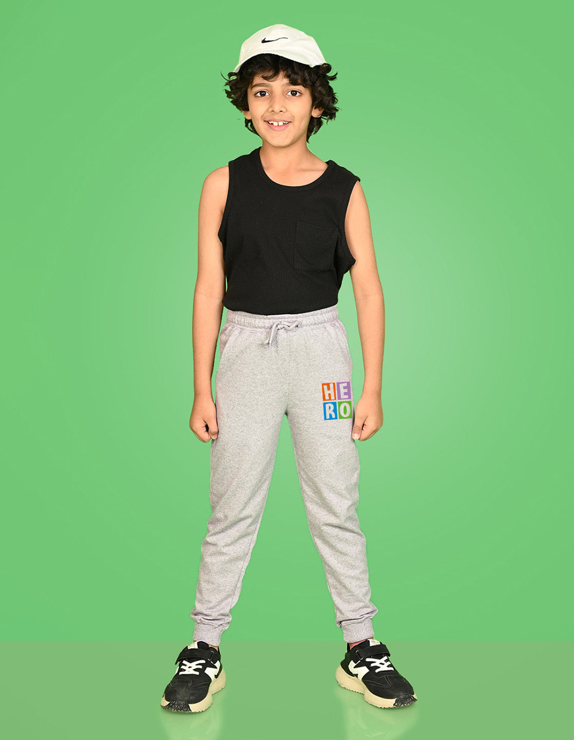 Nusyl Boys Grey Hero Text Printed Ankle Length Track Pant