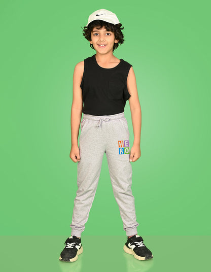 Nusyl Boys Grey Hero Text Printed Ankle Length Track Pant