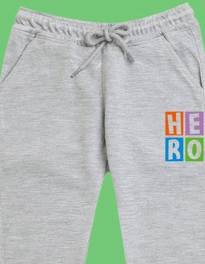 Nusyl Boys Grey Hero Text Printed Ankle Length Track Pant