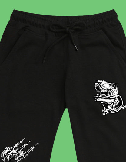 Nusyl Boys Black Dinosaur Printed Ankle Length Track Pant