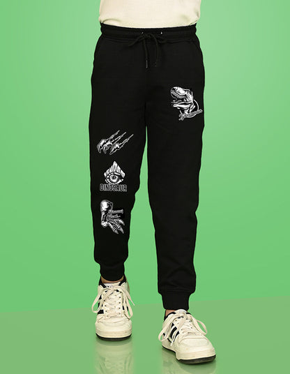 Nusyl Boys Black Dinosaur Printed Ankle Length Track Pant