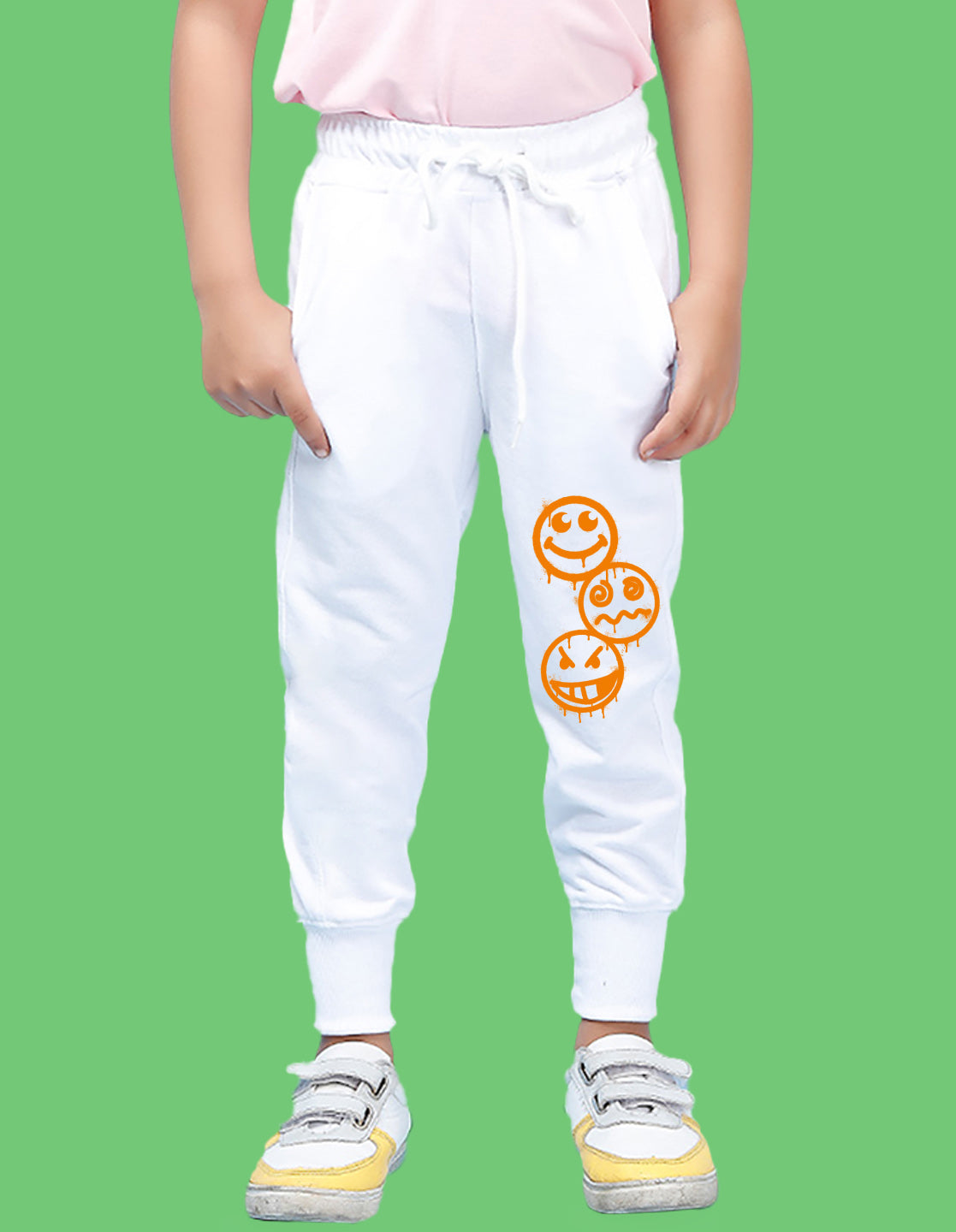 Nusyl Boys White Emojis Printed Ankle Length Track Pant