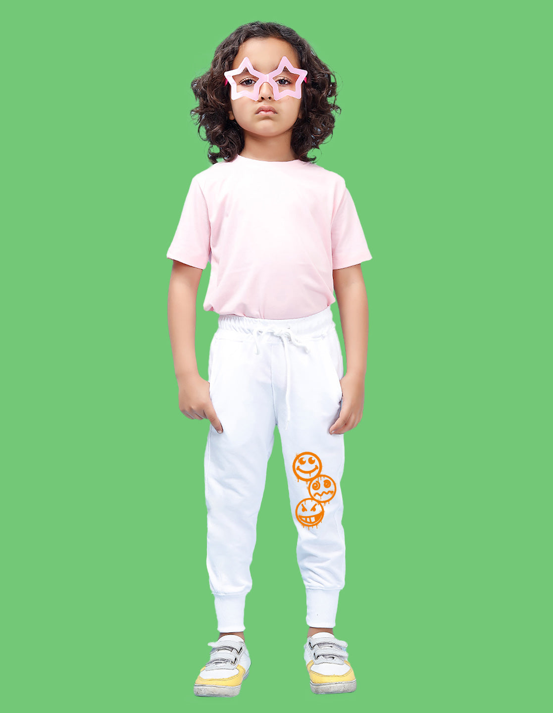 Nusyl Boys White Emojis Printed Ankle Length Track Pant