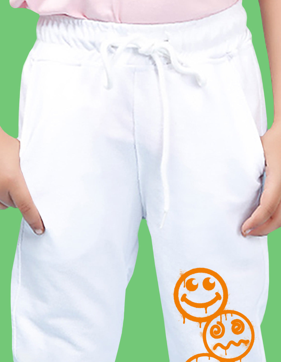 Nusyl Boys White Emojis Printed Ankle Length Track Pant
