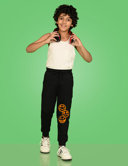 Nusyl Boys Black Emojis Printed Ankle Length Track Pant