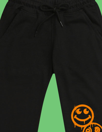 Nusyl Boys Black Emojis Printed Ankle Length Track Pant